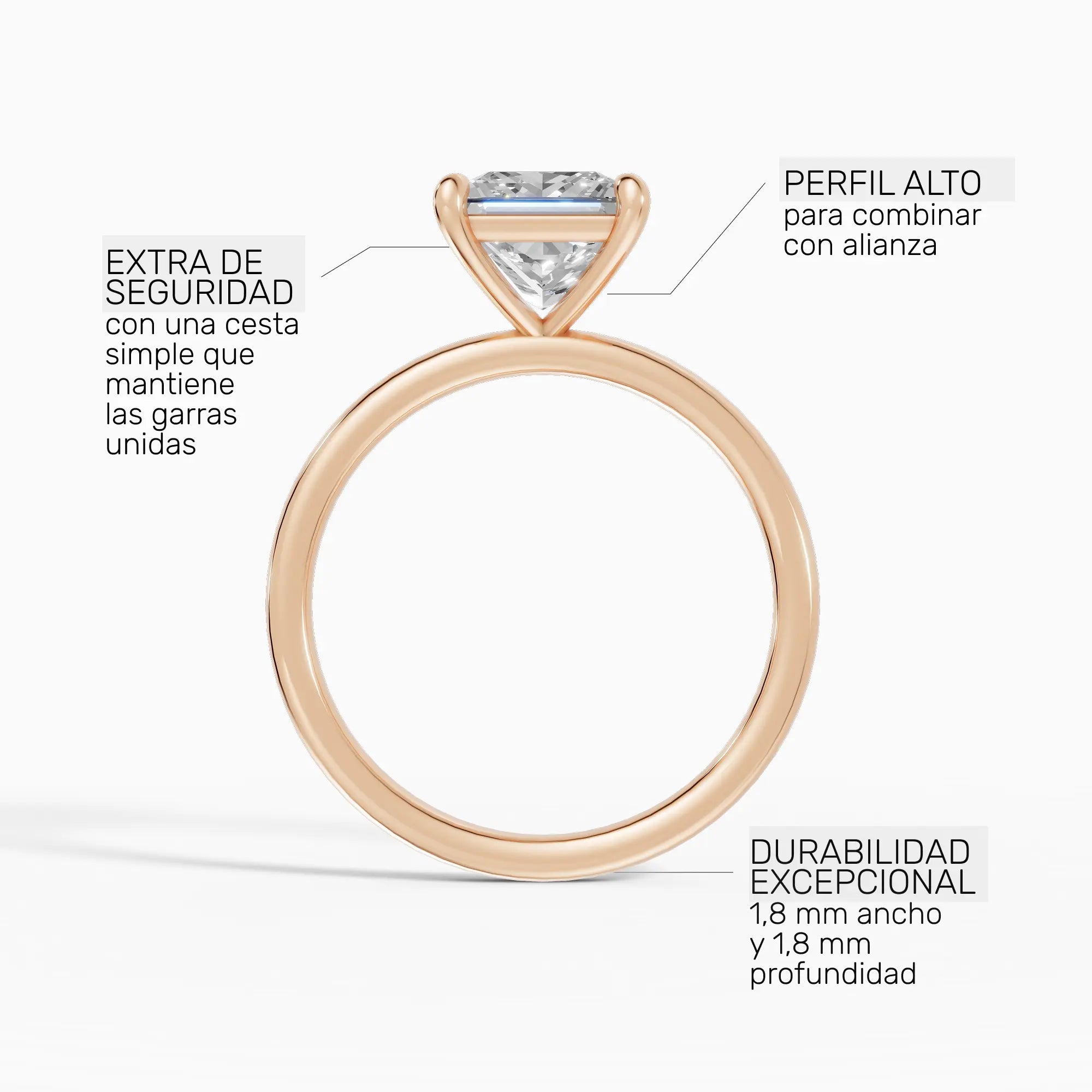 Anillo de compromiso GAIA princesa solitario en oro rosa 14k - perspectiva