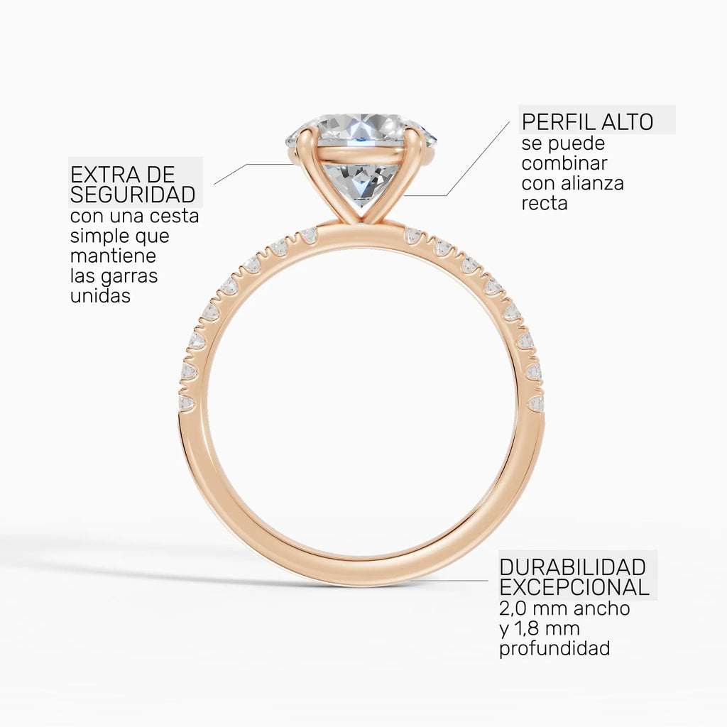 AURORA | Anillo solitario corte brillante medio pavé