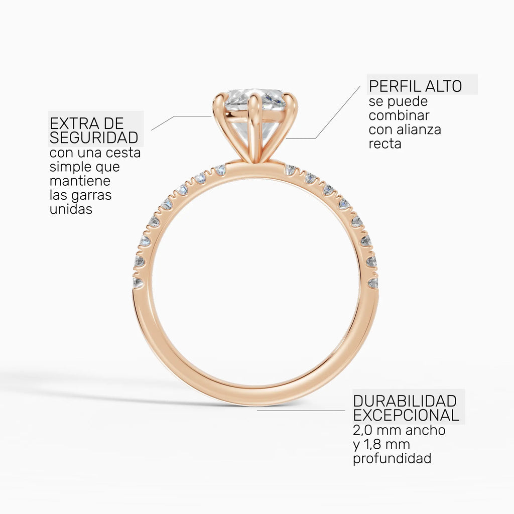 Anillo de compromiso AURORA marquesa solitario corte medio pavé
