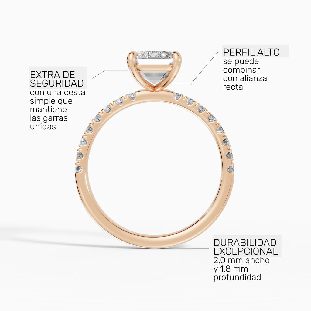 Anillo de compromiso AURORA esmeralda solitario corte medio pavé - galería