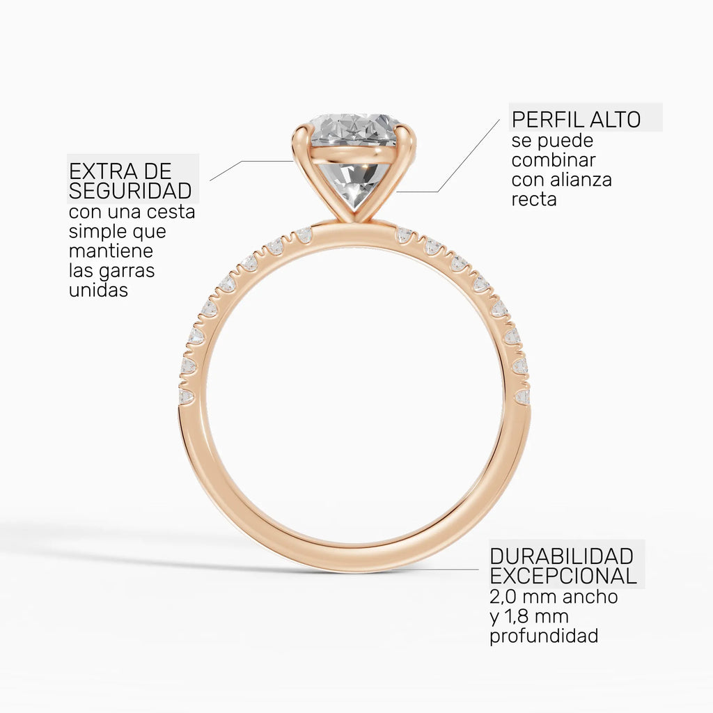 AURORA | Anillo solitario corte oval medio pavé