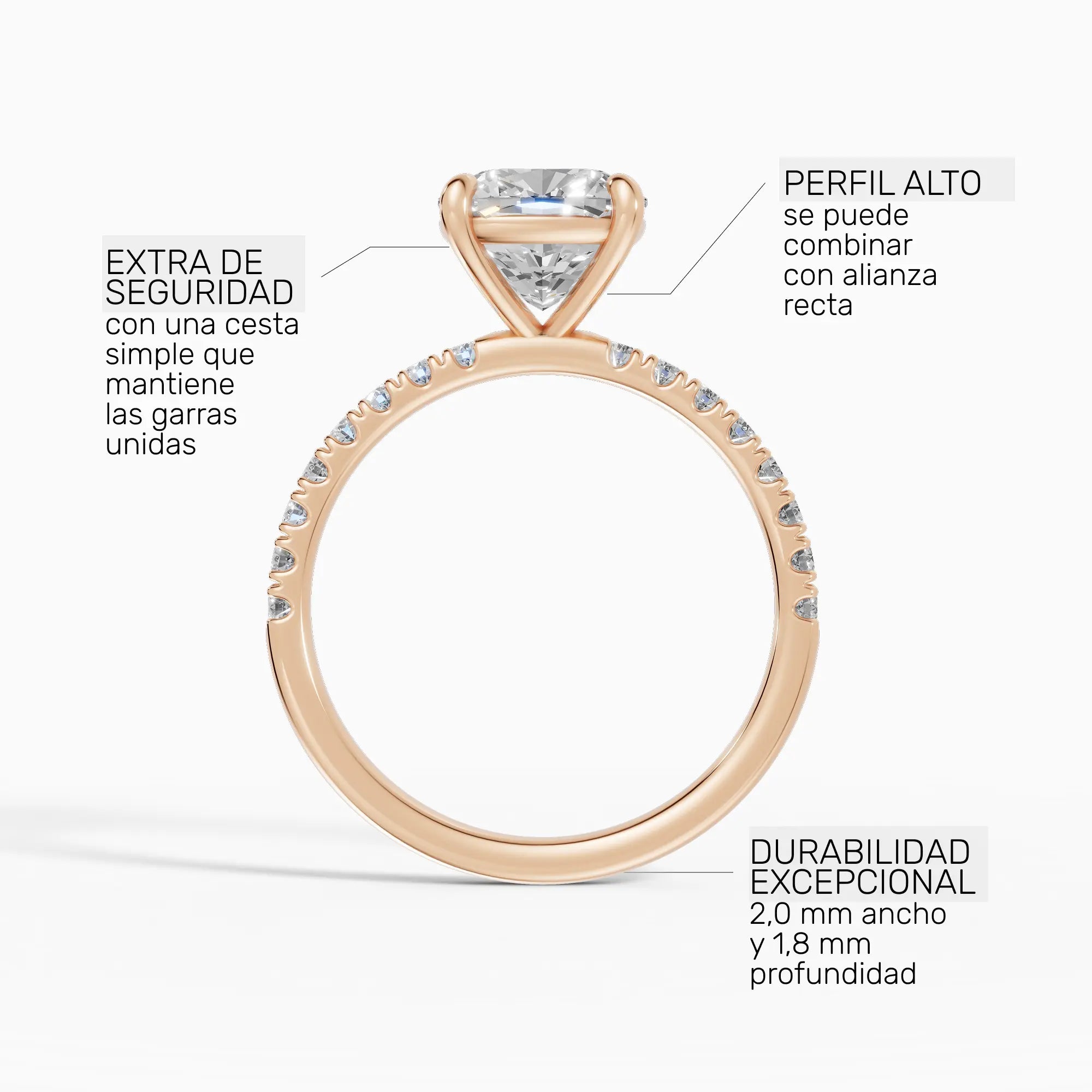 AURORA | Anillo solitario corte cojín medio pavé