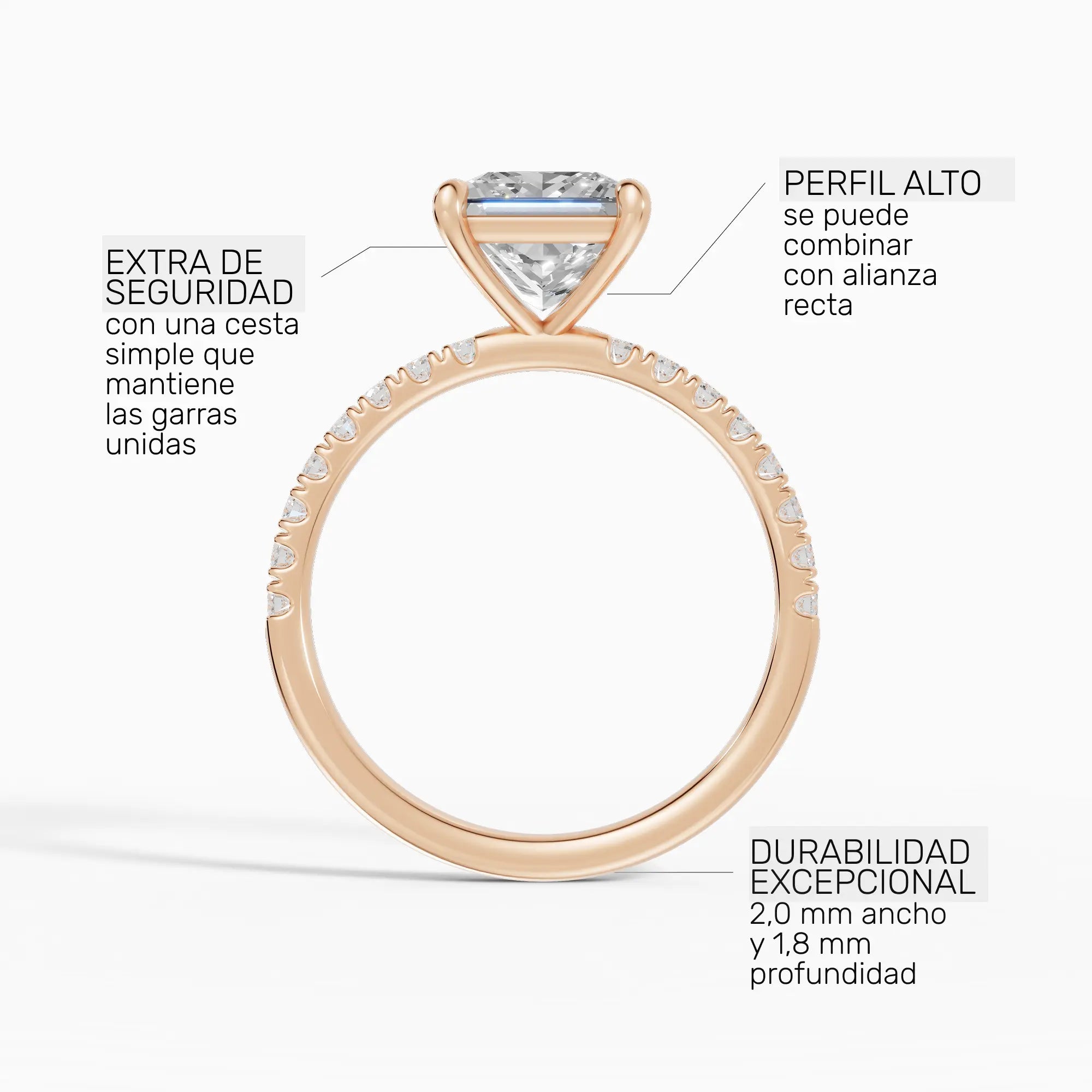 AURORA | Anillo solitario corte princesa medio pavé