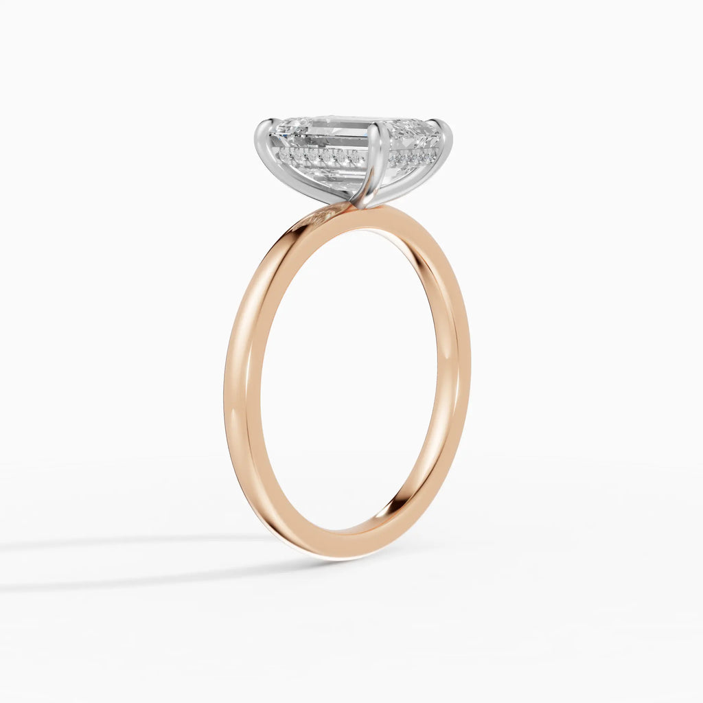 Anillo de compromiso THEIA esmeralda solitario halo escondido