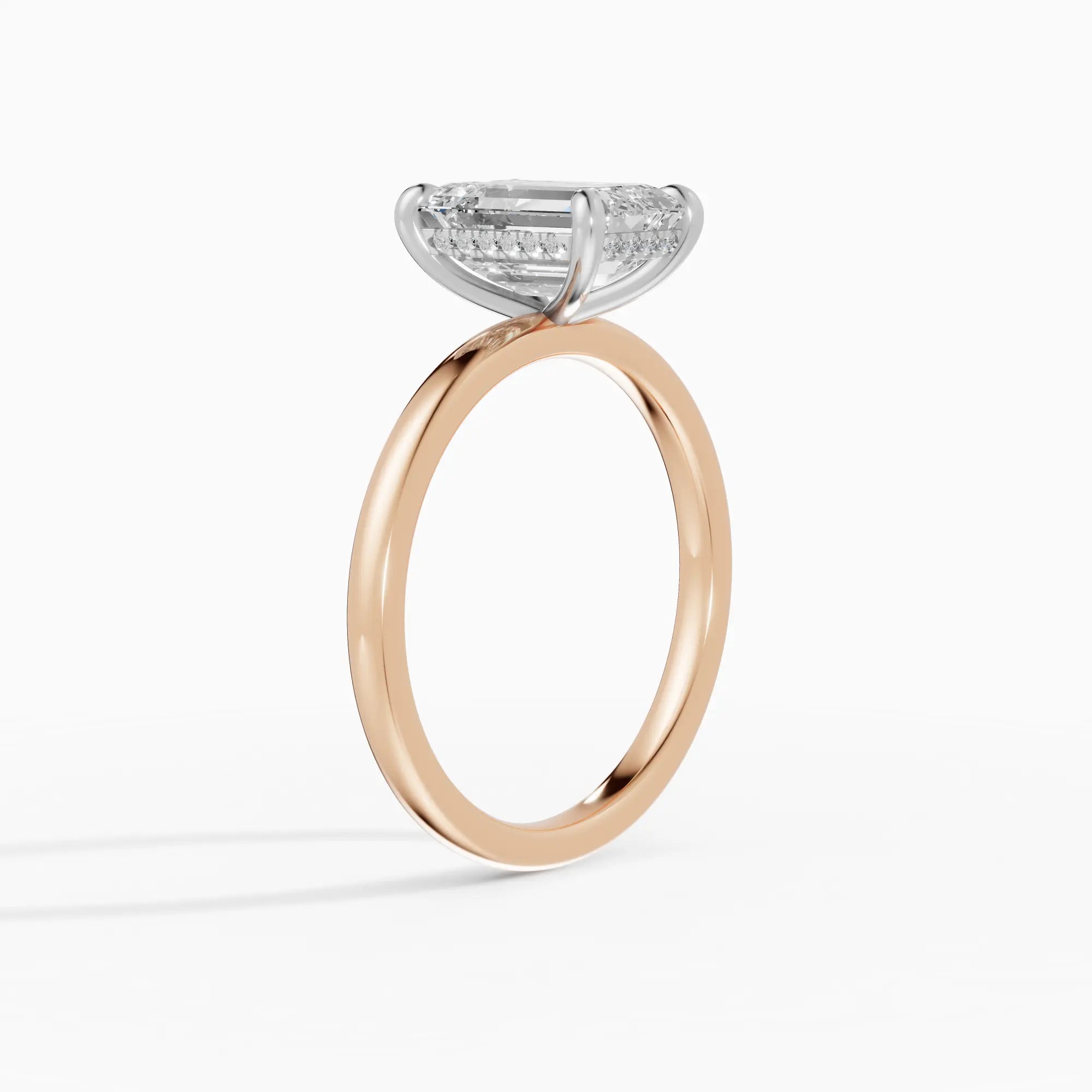 Anillo de compromiso THEIA esmeralda solitario halo escondido