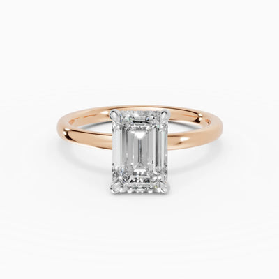 Anillo de compromiso THEIA esmeralda solitario halo escondido