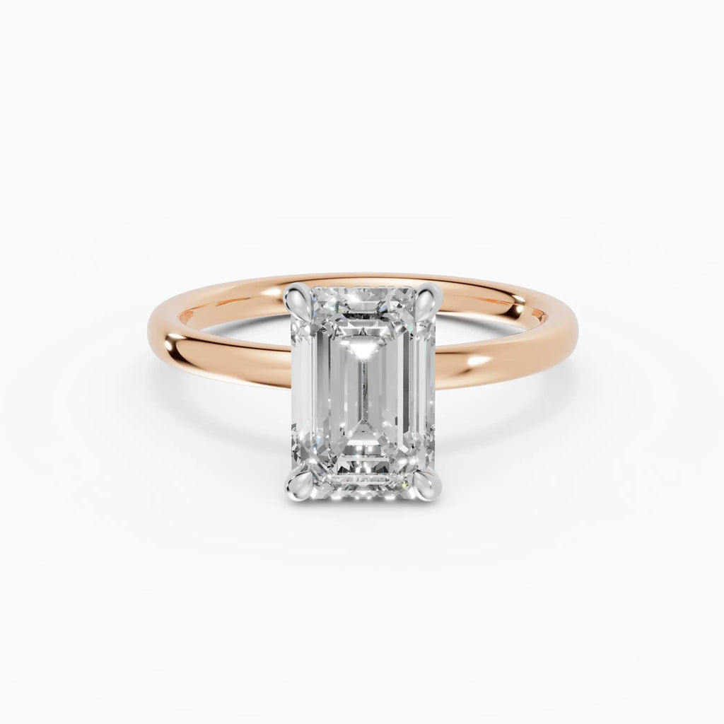 Anillo de compromiso THEIA esmeralda solitario halo escondido