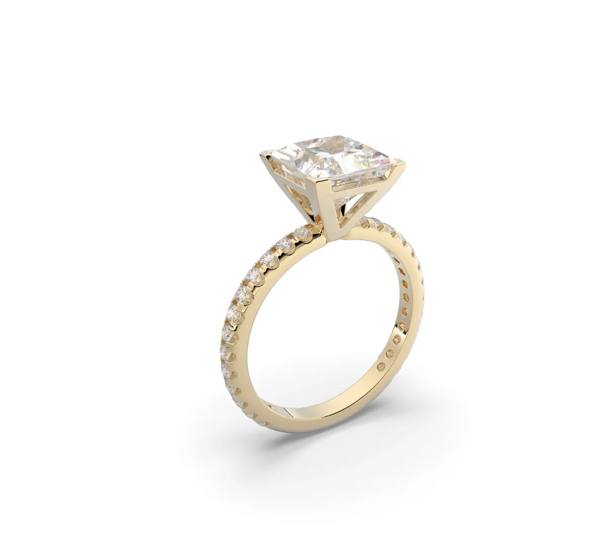 anillo compromiso personalizado oro amarillo bravora moissanita princesa pave 2 ct 14k 18k 