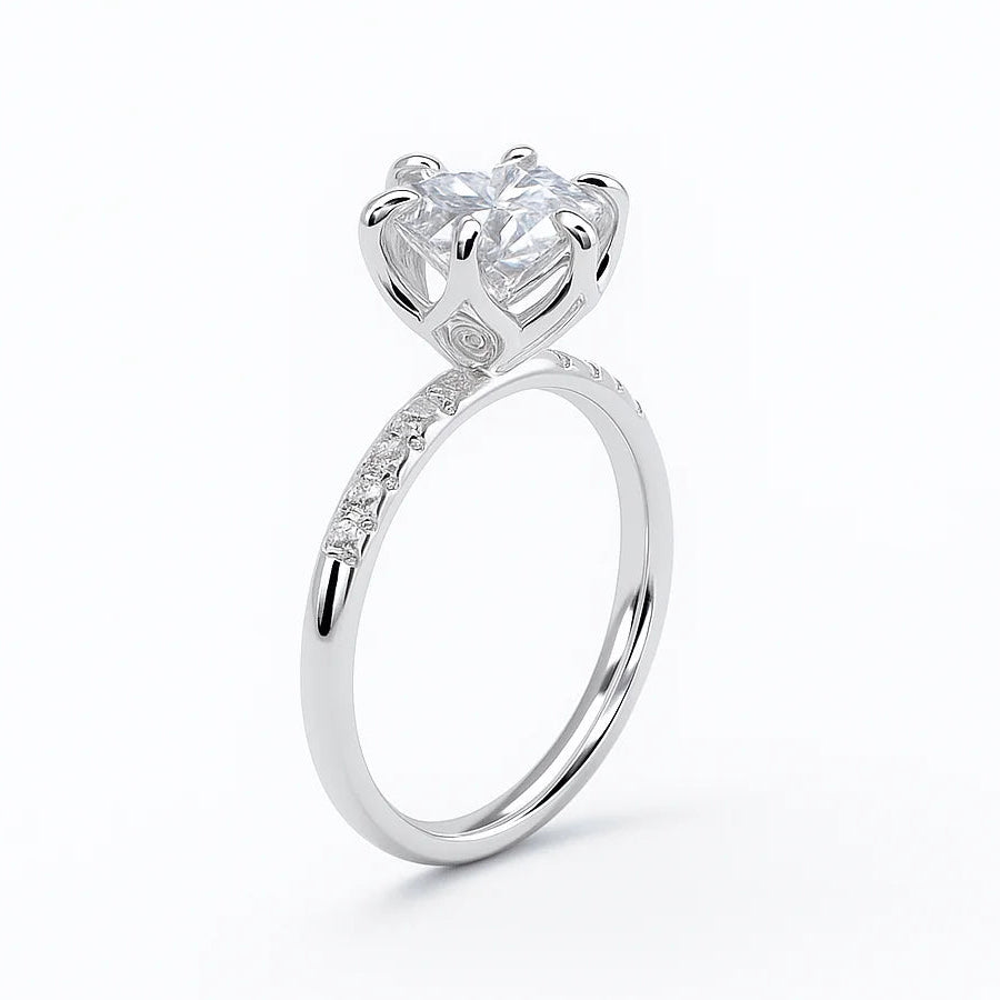 anillo compromiso personalizado oro blanco platino bravora moissanita diamante laboratorio corte brillante 6 garras 2 quilates 14k 18k promesa pavé