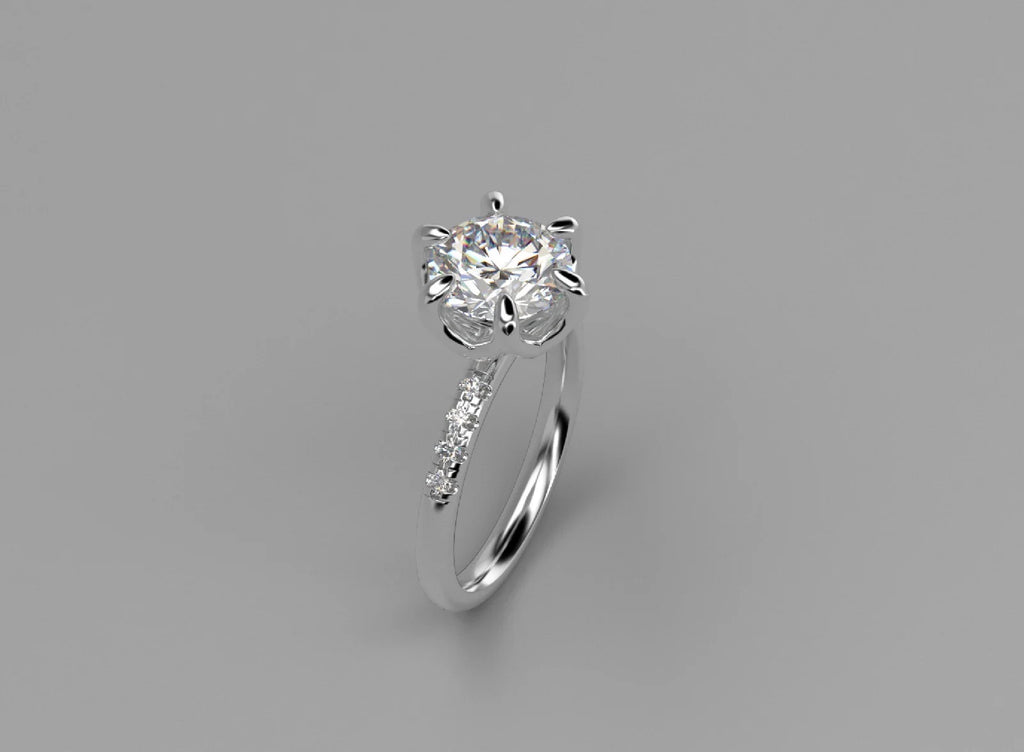 Anillo solitario de moissanita talla brillante en oro blanco 18k hecho a medida por BRAVORA