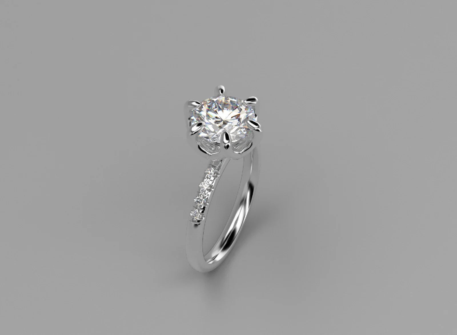 Anillo solitario de moissanita talla brillante en oro blanco 18k hecho a medida por BRAVORA