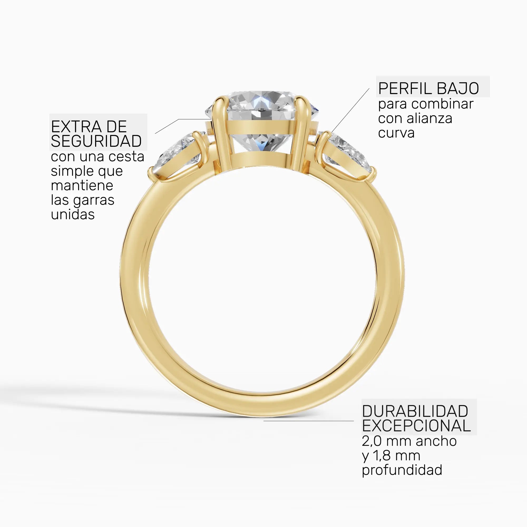 Anillo de compromiso ELARA brillante trilogía - puesto en mano