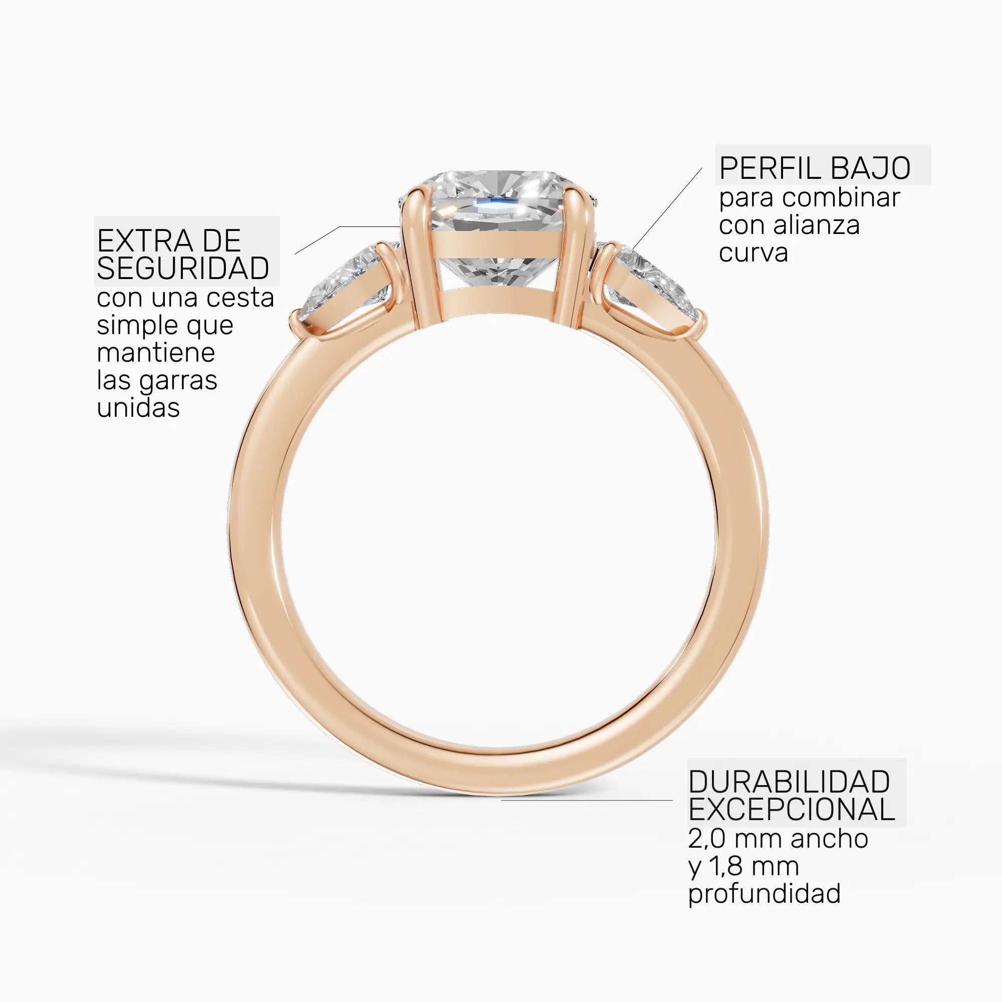 Anillo de compromiso ELARA cojín trilogía