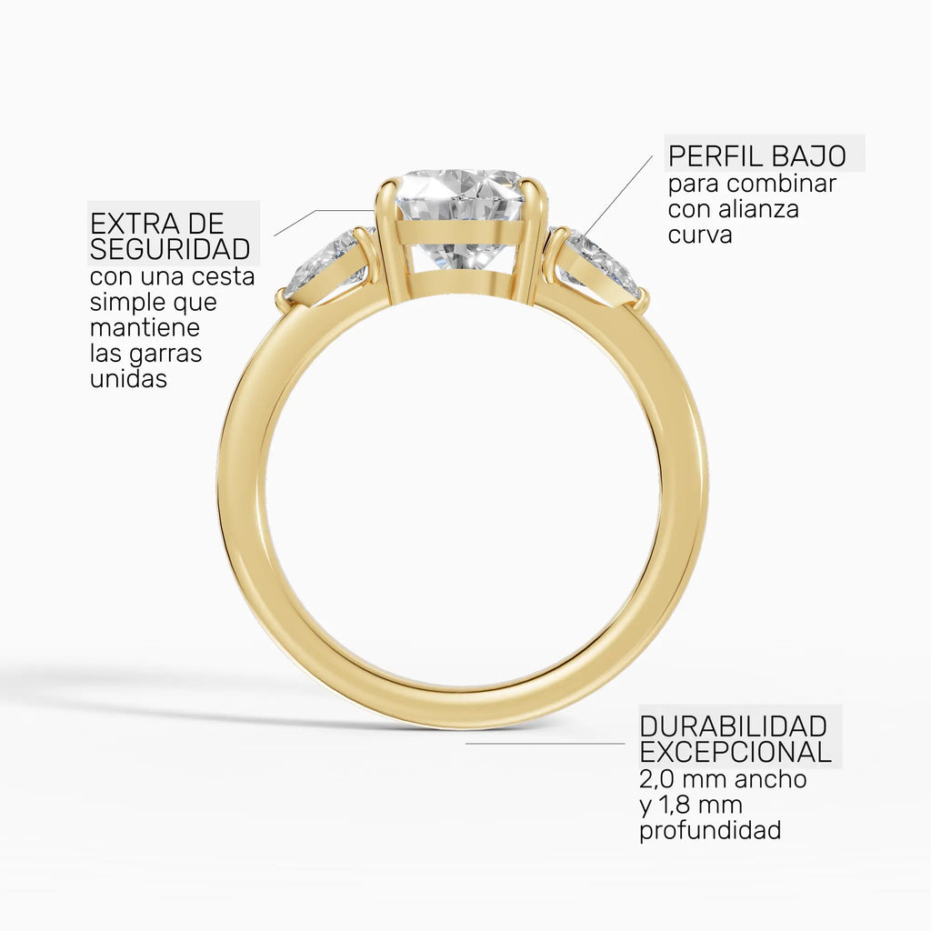 Anillo de compromiso ELARA pera trilogía - puesto en mano