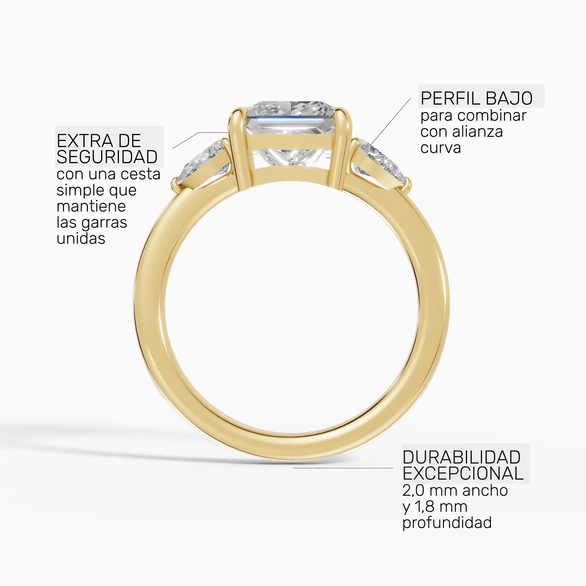 Anillo de compromiso ELARA princesa trilogía - puesto en mano