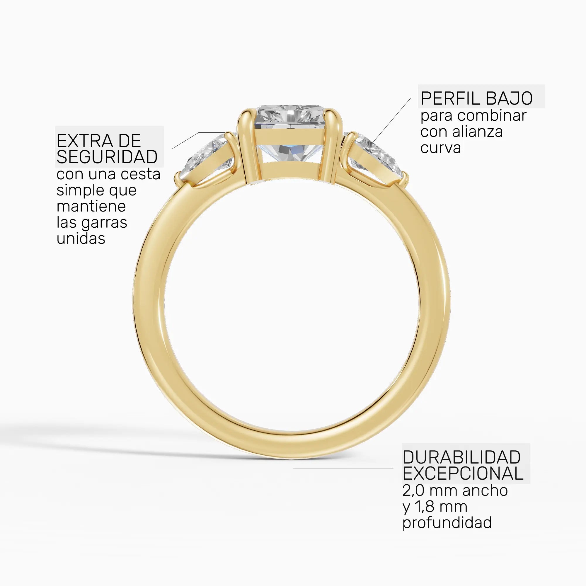 Anillo de compromiso ELARA radiante trilogía - puesto en mano