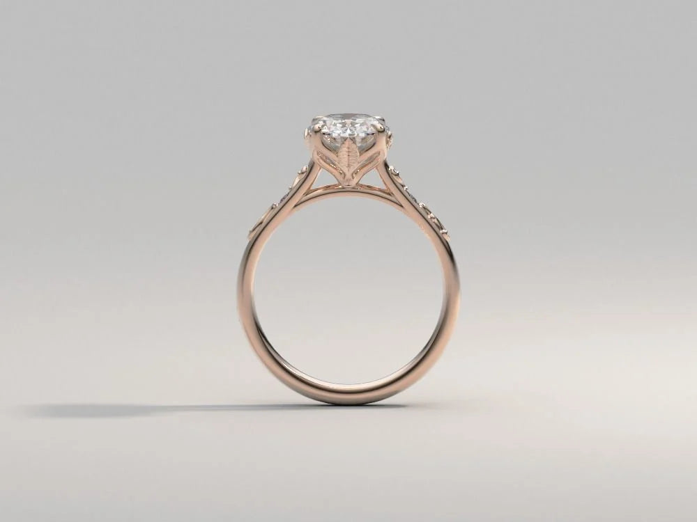 Anillo de compromiso oval solitario floral en oro rosa 18k hecho a medida por BRAVORA