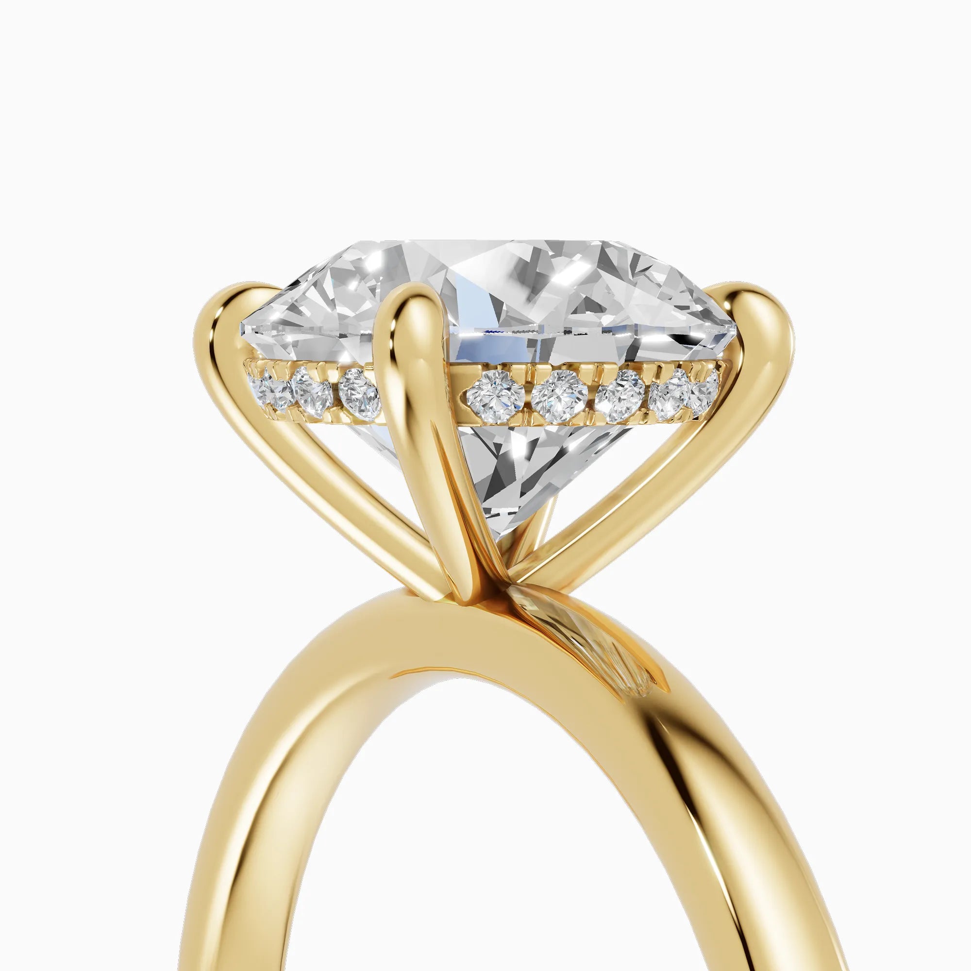 Anillo de compromiso THEIA brillante solitario halo escondido en oro amarillo - detalle engaste