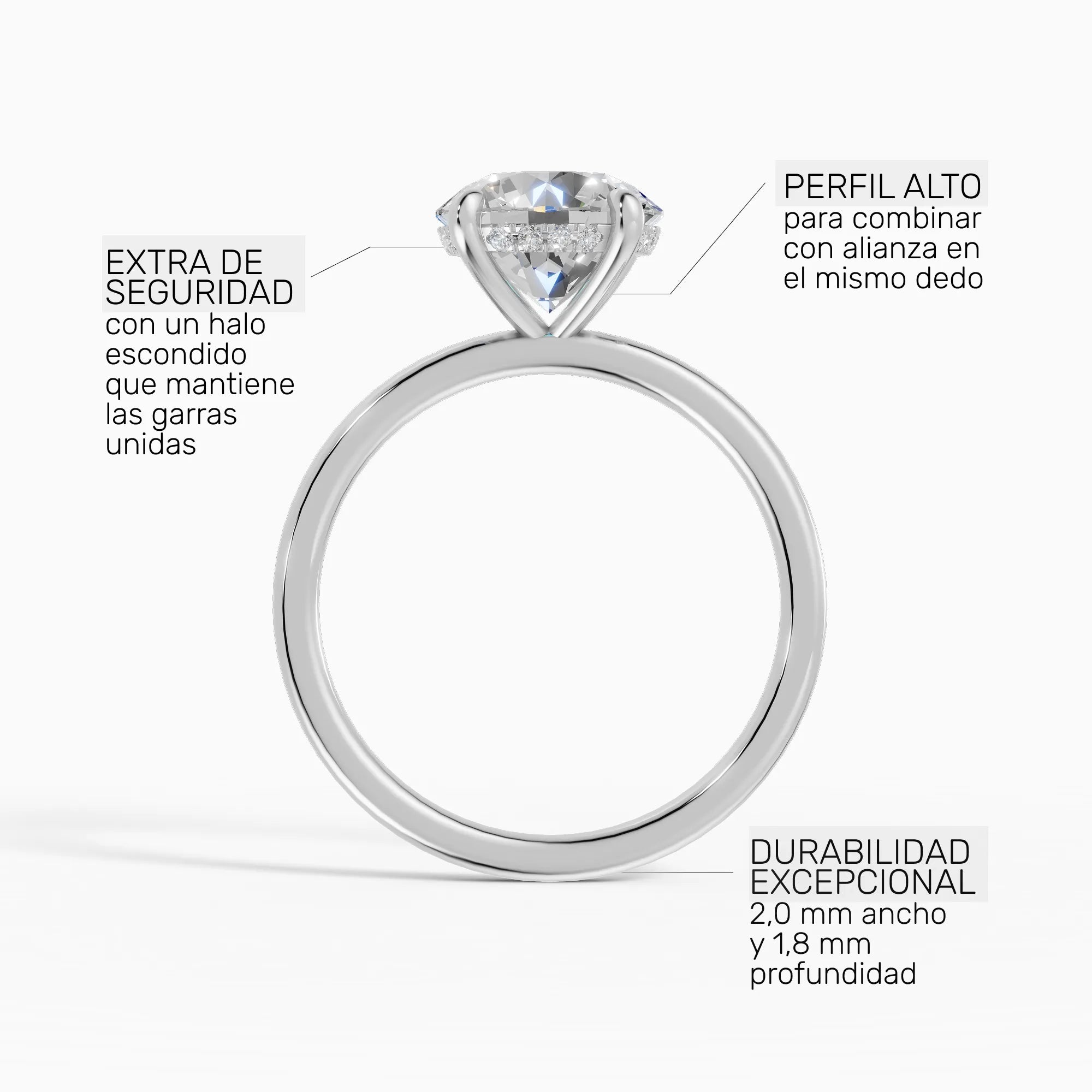 Anillo de compromiso THEIA brillante solitario halo escondido - galería