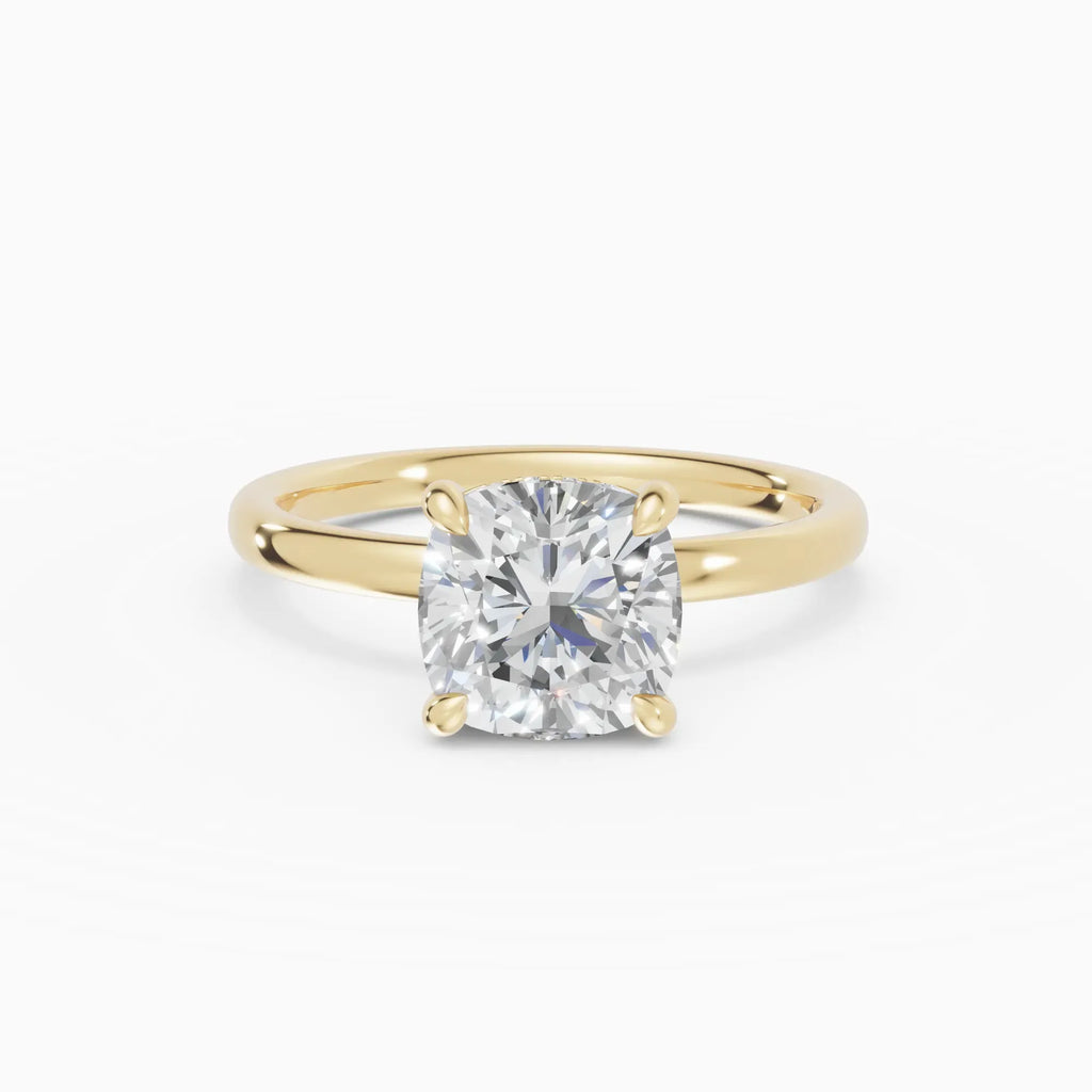 Anillo de compromiso THEIA cojín solitario halo escondido en oro amarillo 18k