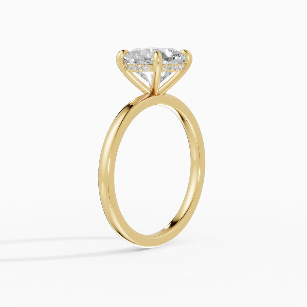 Anillo de compromiso THEIA cojín solitario halo escondido en oro amarillo - vista lateral