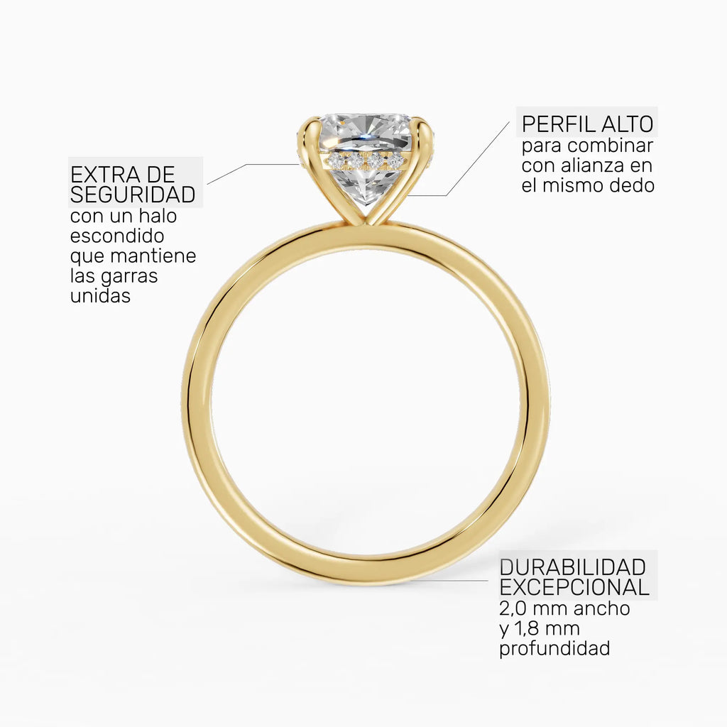 Anillo de compromiso THEIA cojín solitario halo escondido en oro amarillo 14k - perspectiva