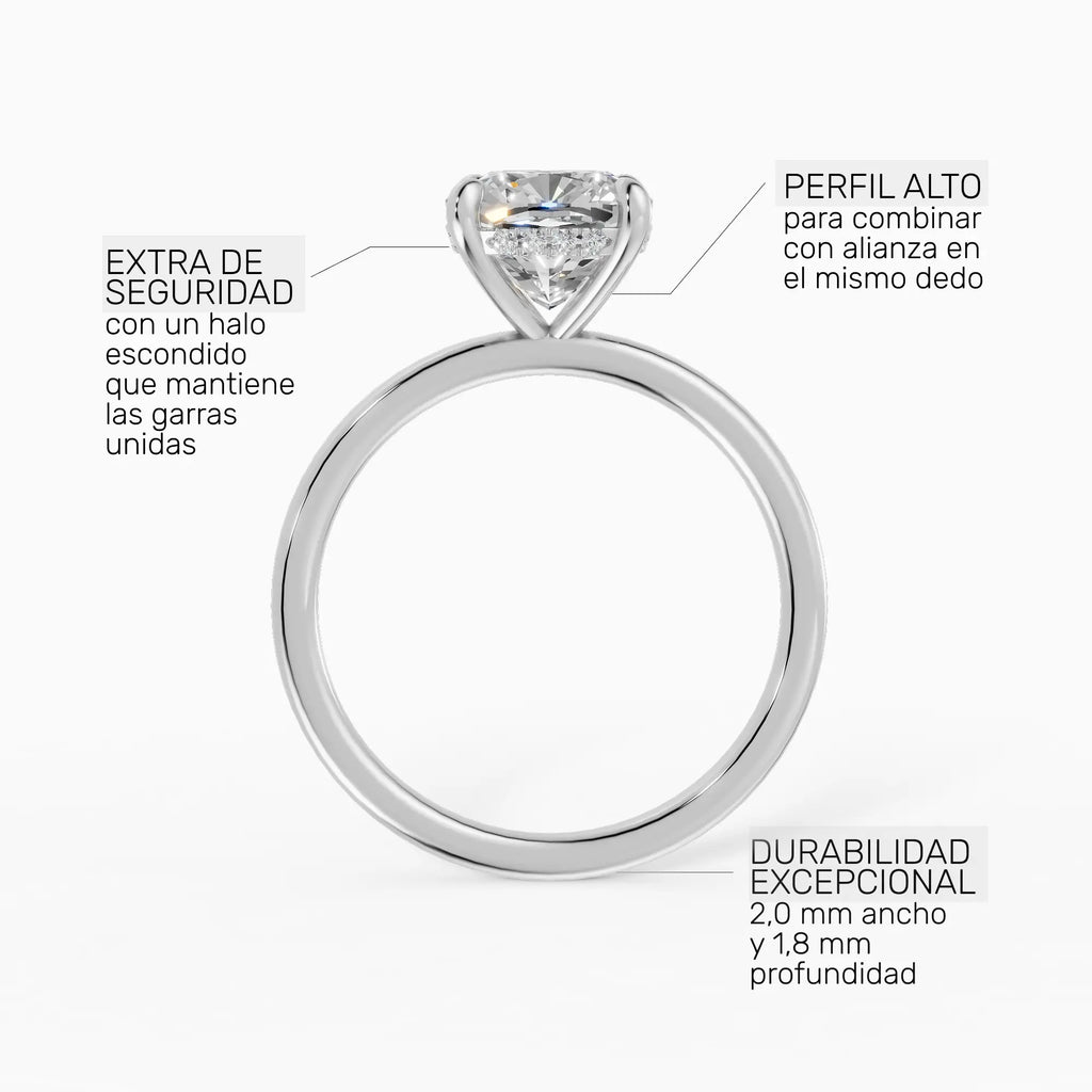 Anillo de compromiso THEIA cojín solitario halo escondido - con caja