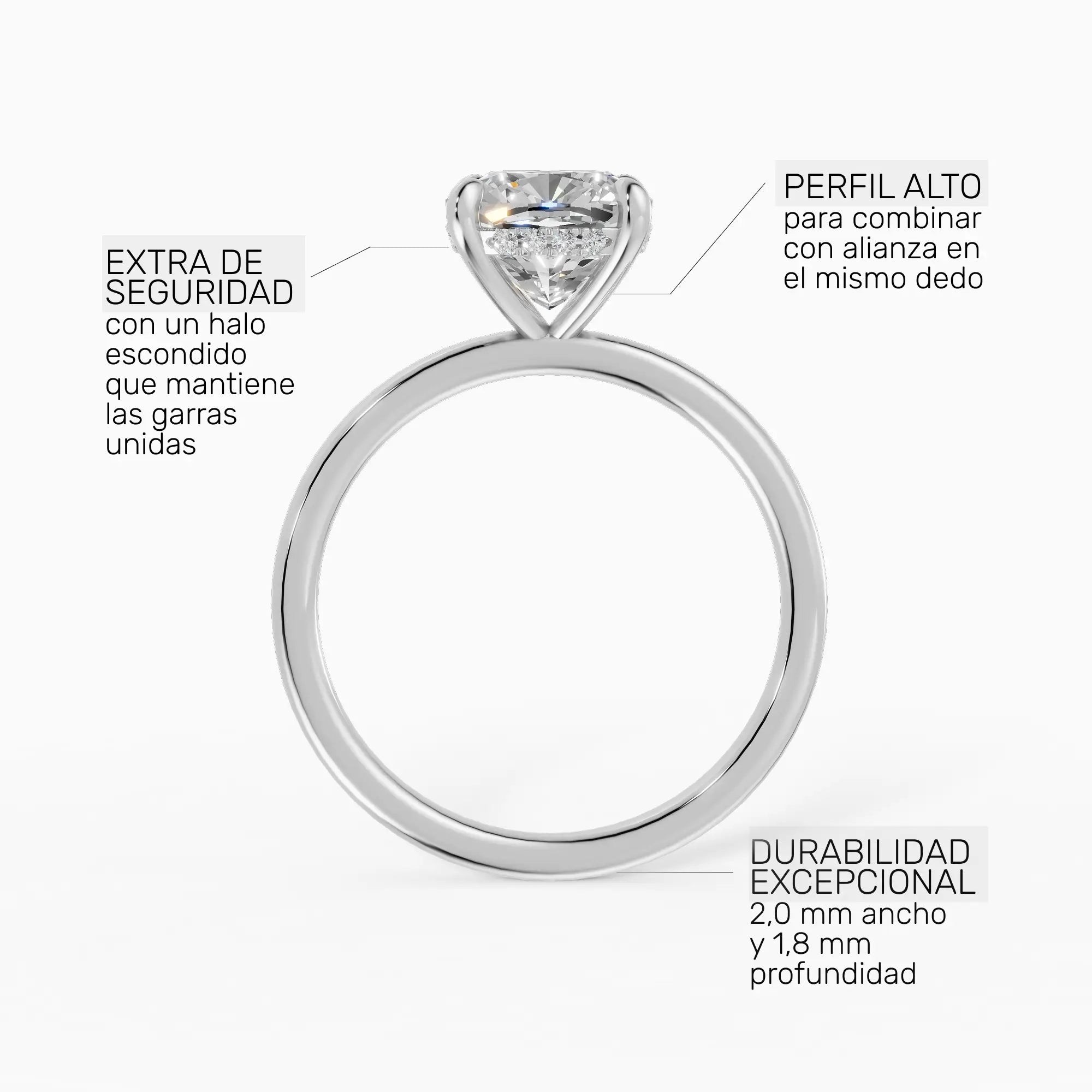 Anillo de compromiso THEIA cojín solitario halo escondido - con caja