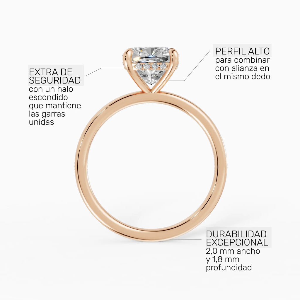 Anillo de compromiso THEIA cojín solitario halo escondido - galería