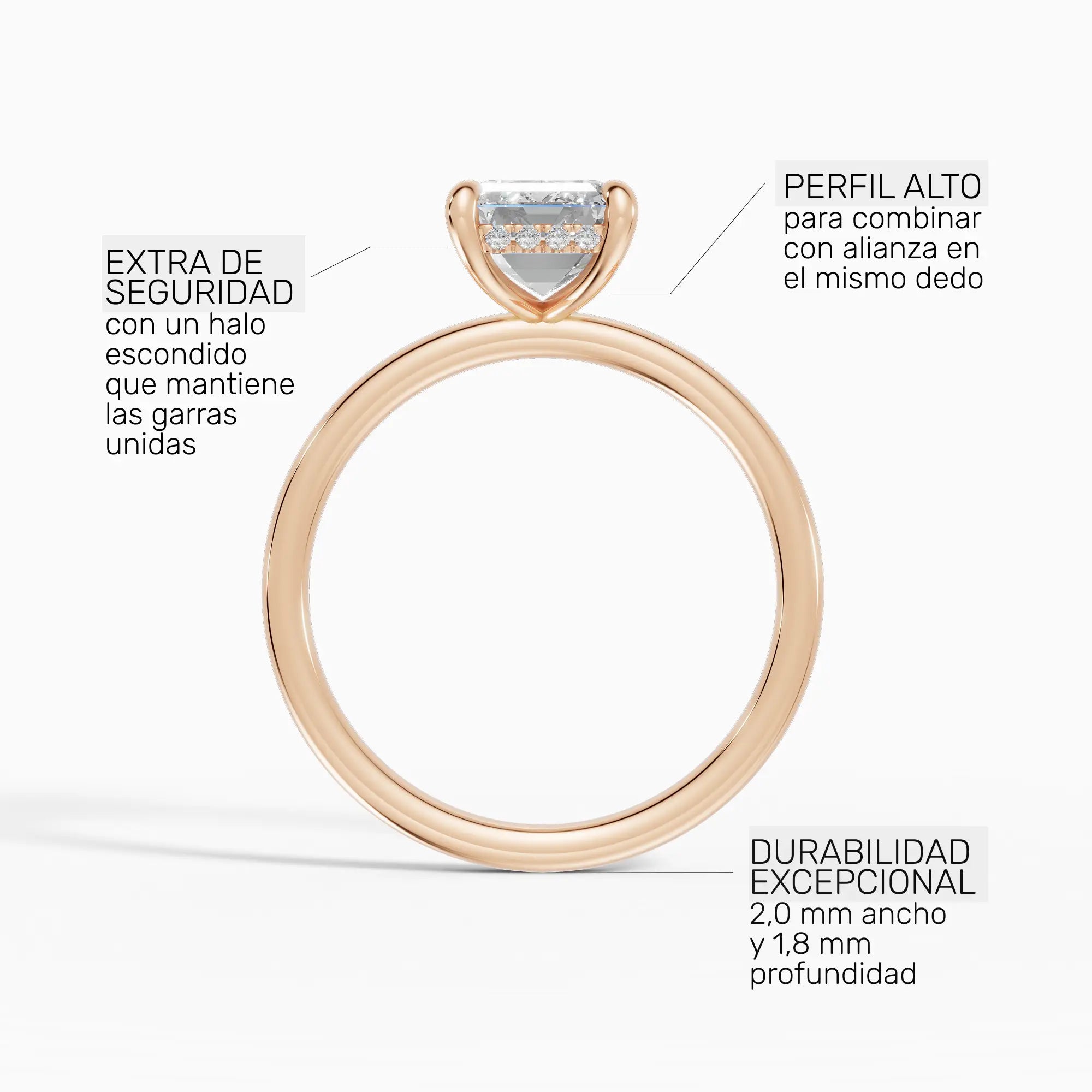 Anillo de compromiso THEIA esmeralda solitario halo escondido - galería