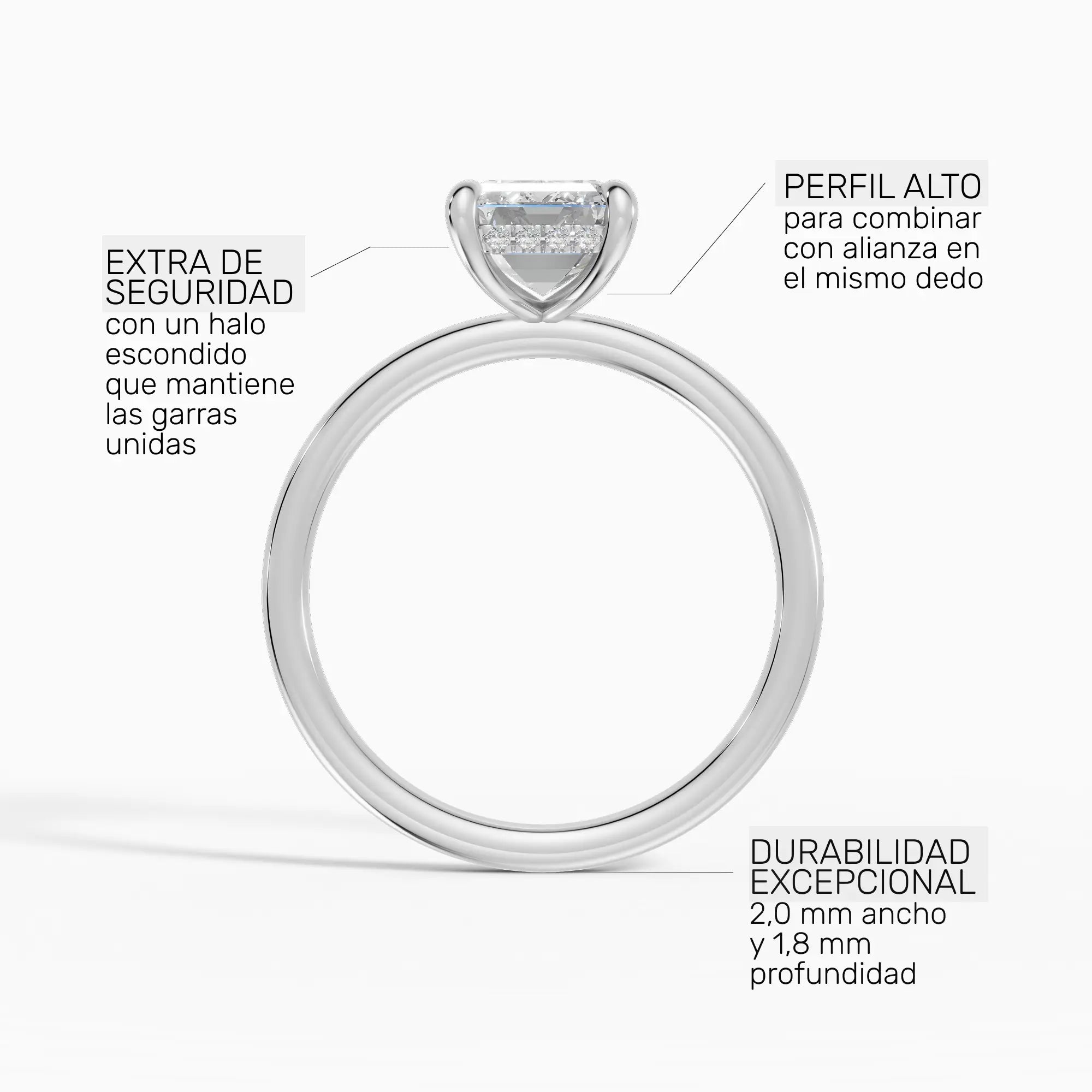 Anillo de compromiso THEIA esmeralda solitario halo escondido - con caja