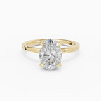 Anillo de compromiso THEIA oval solitario halo escondido en oro amarillo 18k