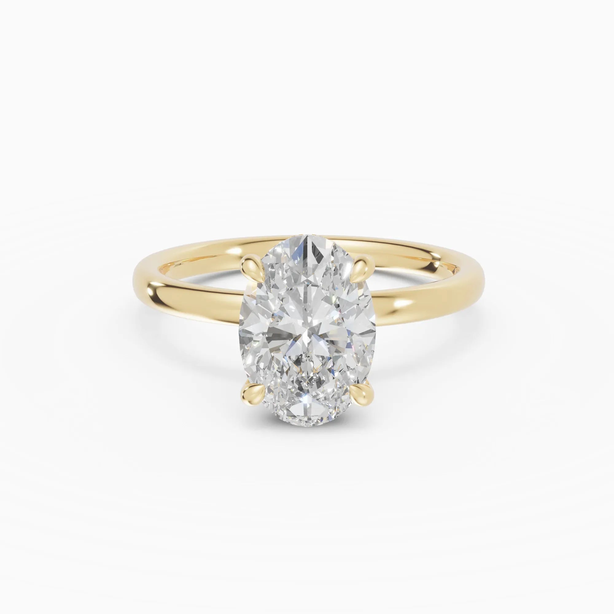 Anillo de compromiso THEIA oval solitario halo escondido en oro amarillo 18k
