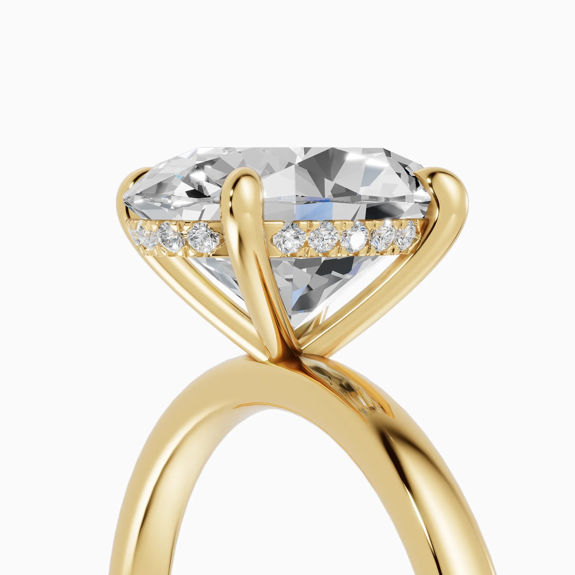 Anillo de compromiso THEIA oval solitario halo escondido en oro amarillo - detalle engaste
