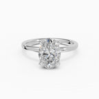 Anillo de compromiso THEIA oval solitario halo escondido - detalle banda