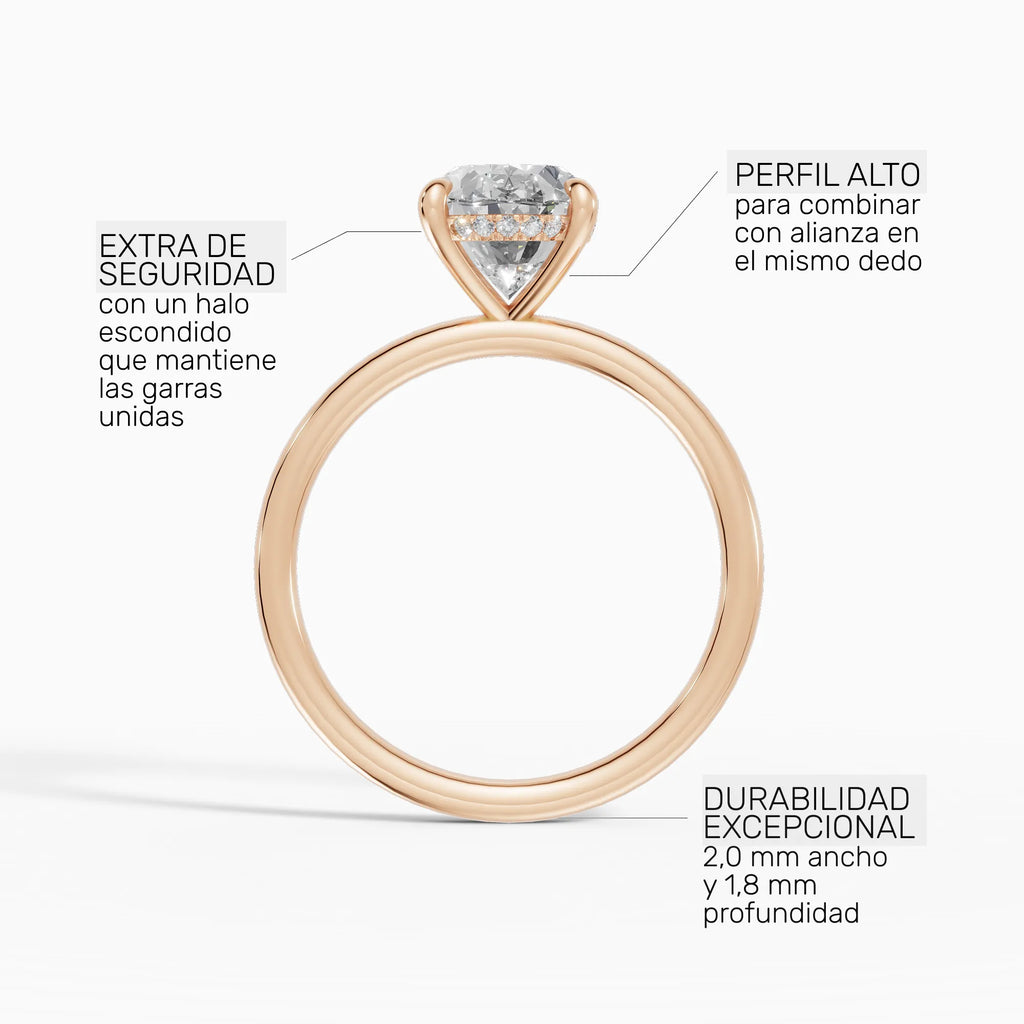 Anillo de compromiso THEIA oval solitario halo escondido - galería