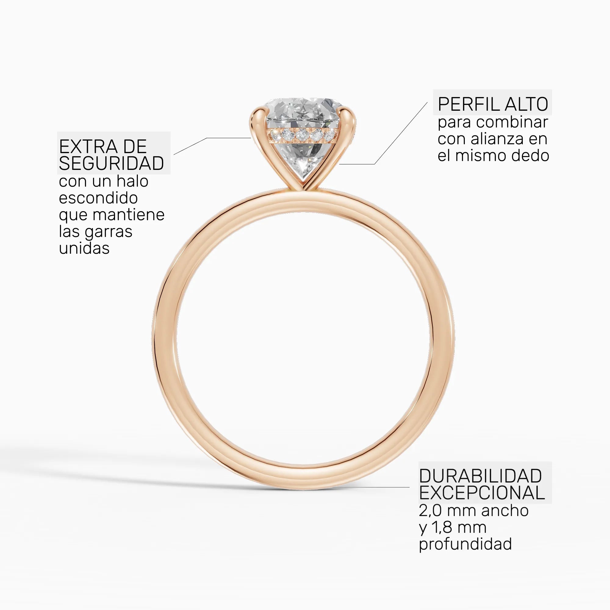 Anillo de compromiso THEIA oval solitario halo escondido - galería