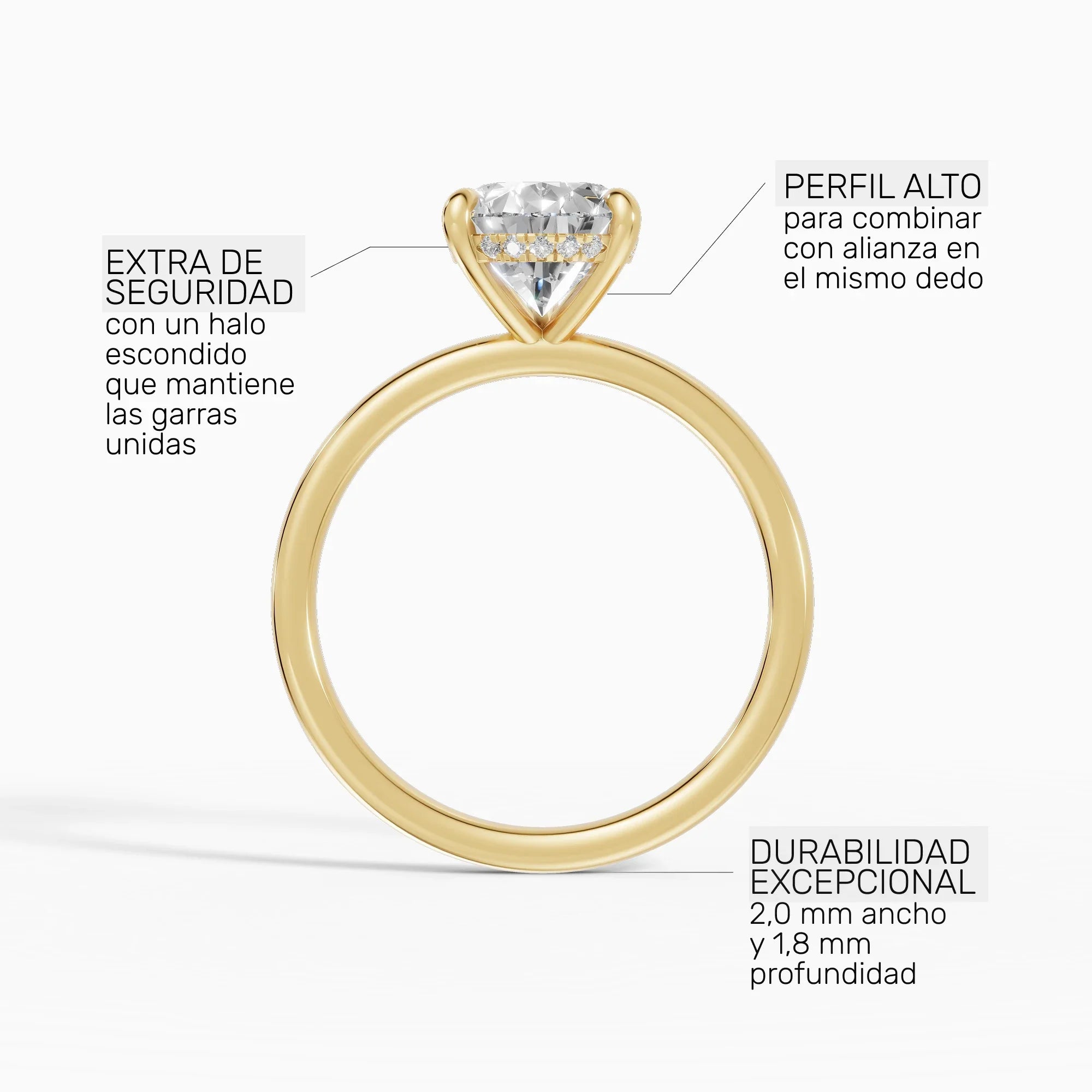 Anillo de compromiso THEIA pera solitario halo escondido en oro amarillo - perspectiva