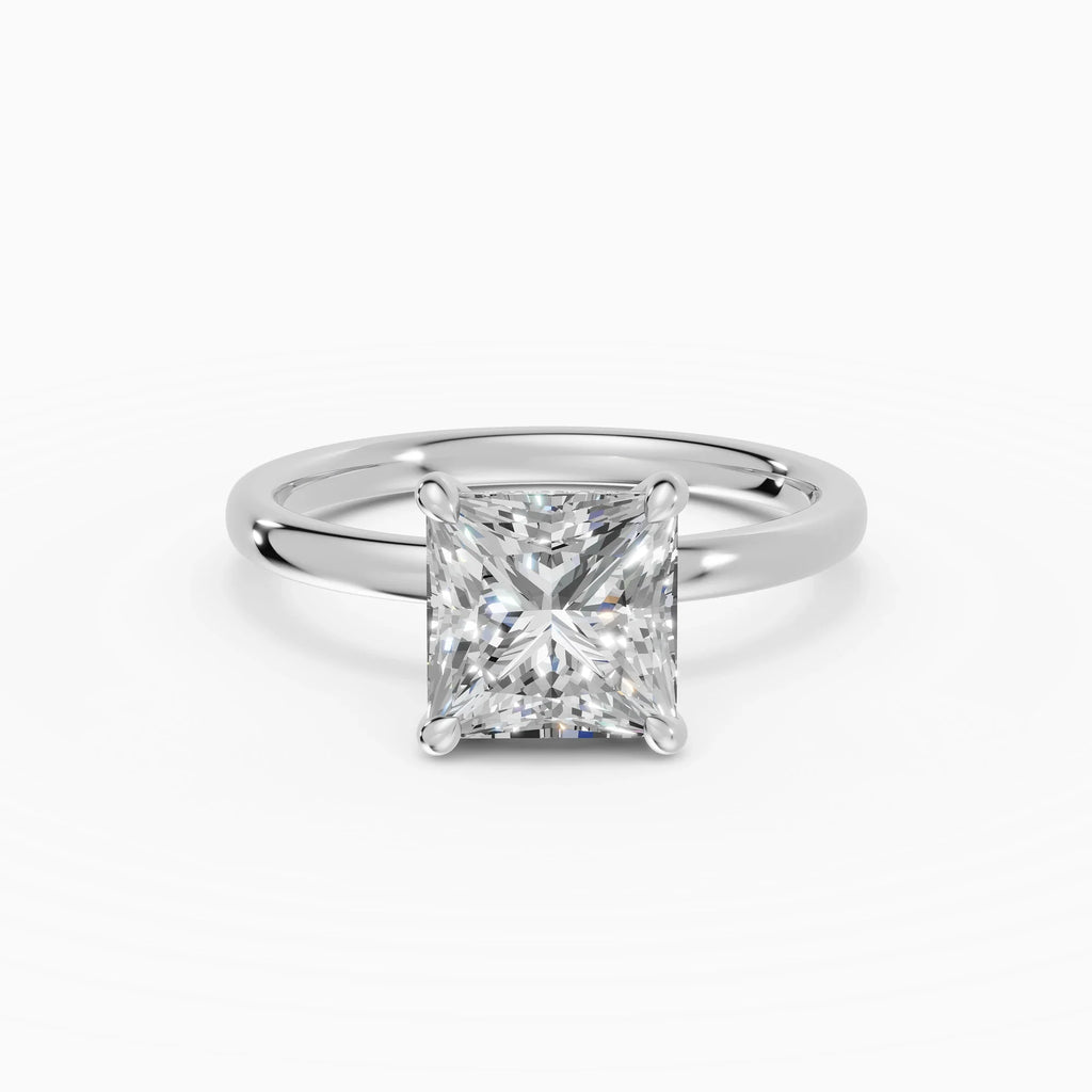 Anillo de compromiso THEIA princesa solitario halo escondido - detalle banda