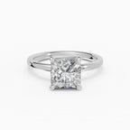 Anillo de compromiso THEIA princesa solitario halo escondido - detalle banda