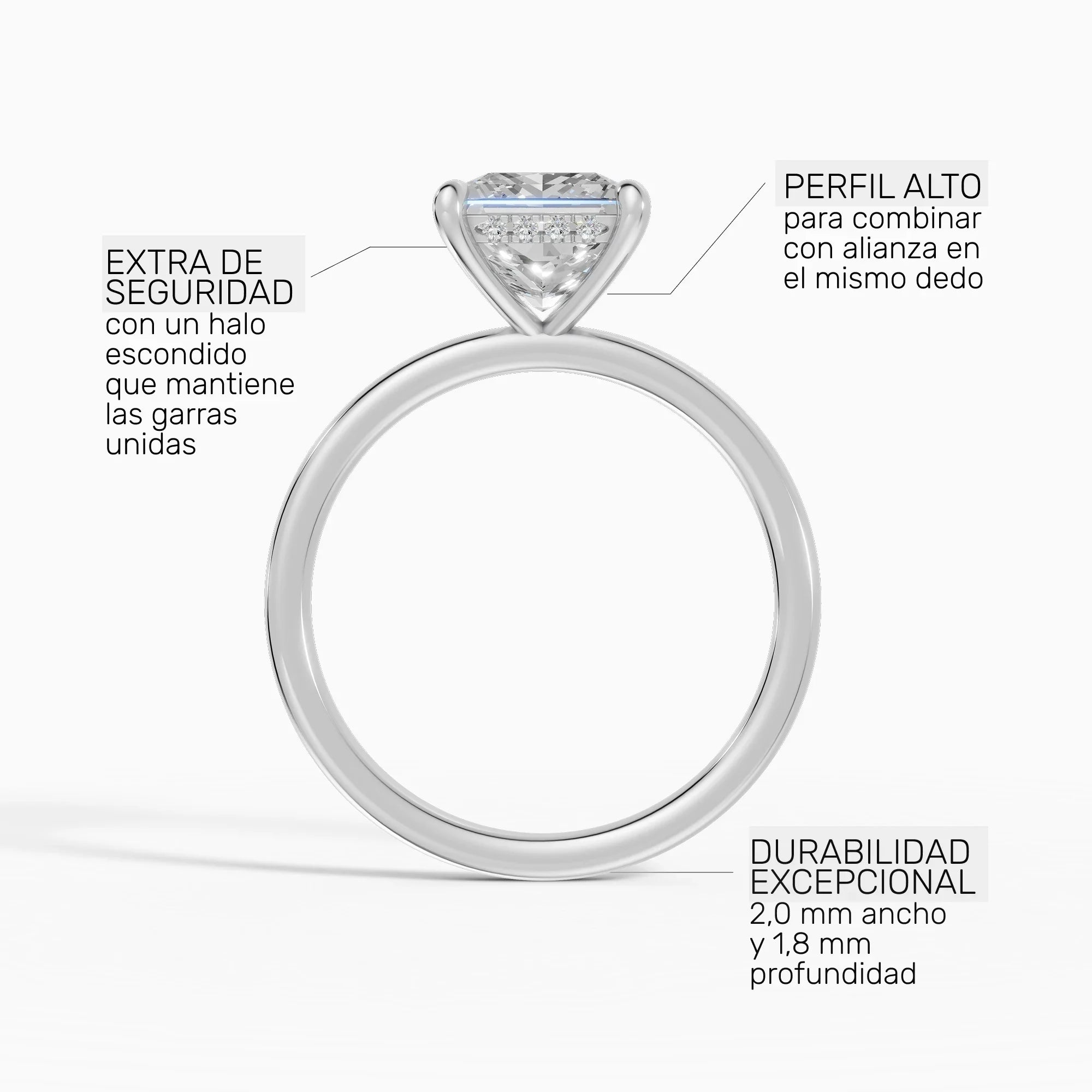 Anillo de compromiso THEIA princesa solitario halo escondido - con caja