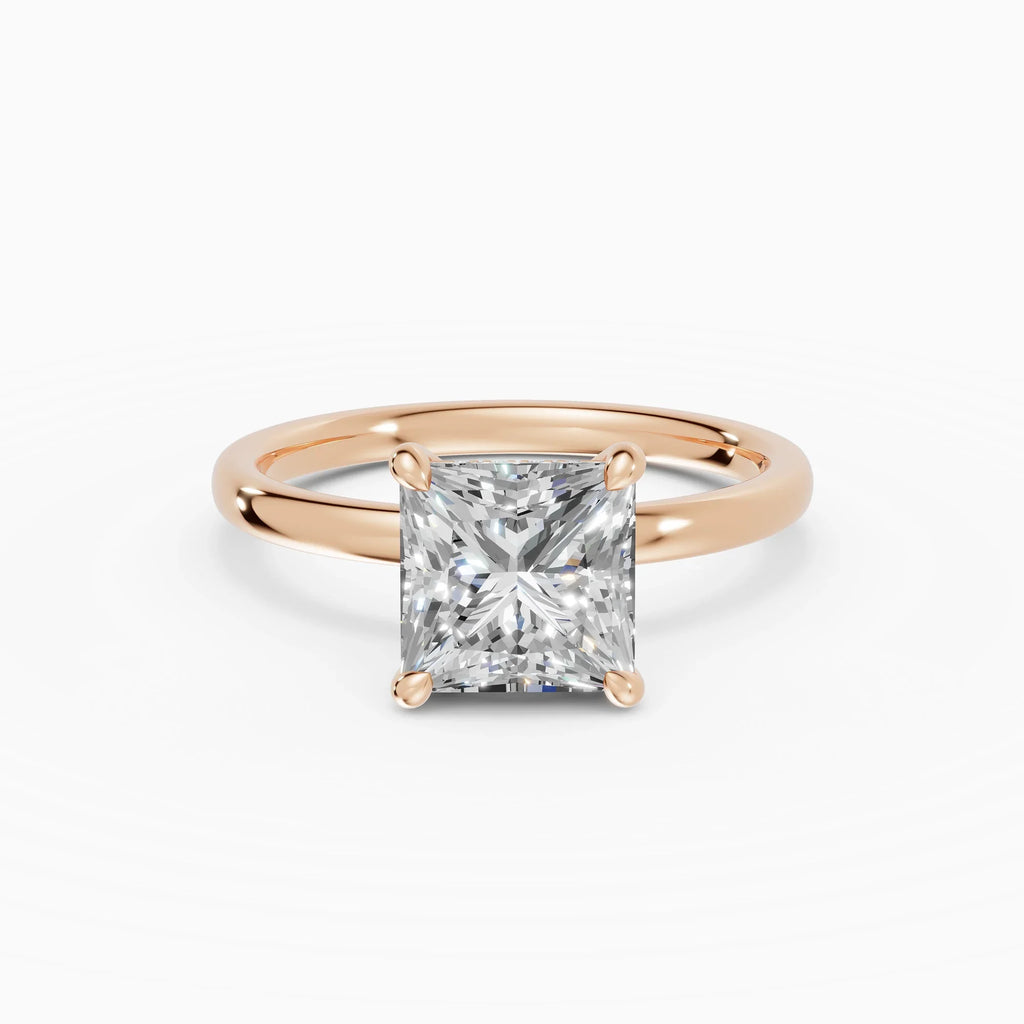 Anillo de compromiso THEIA princesa solitario halo escondido - medidas