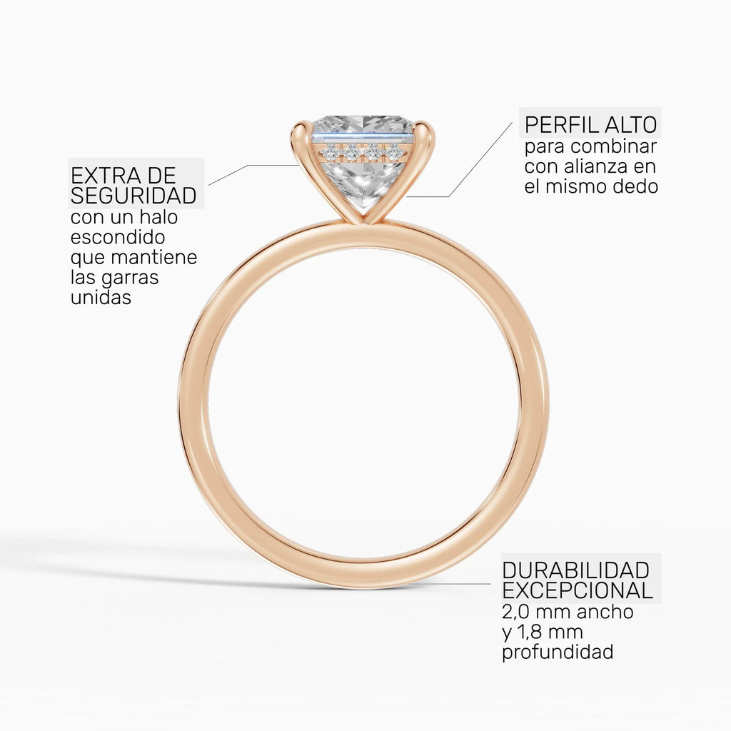 Anillo de compromiso THEIA princesa solitario halo escondido - galería