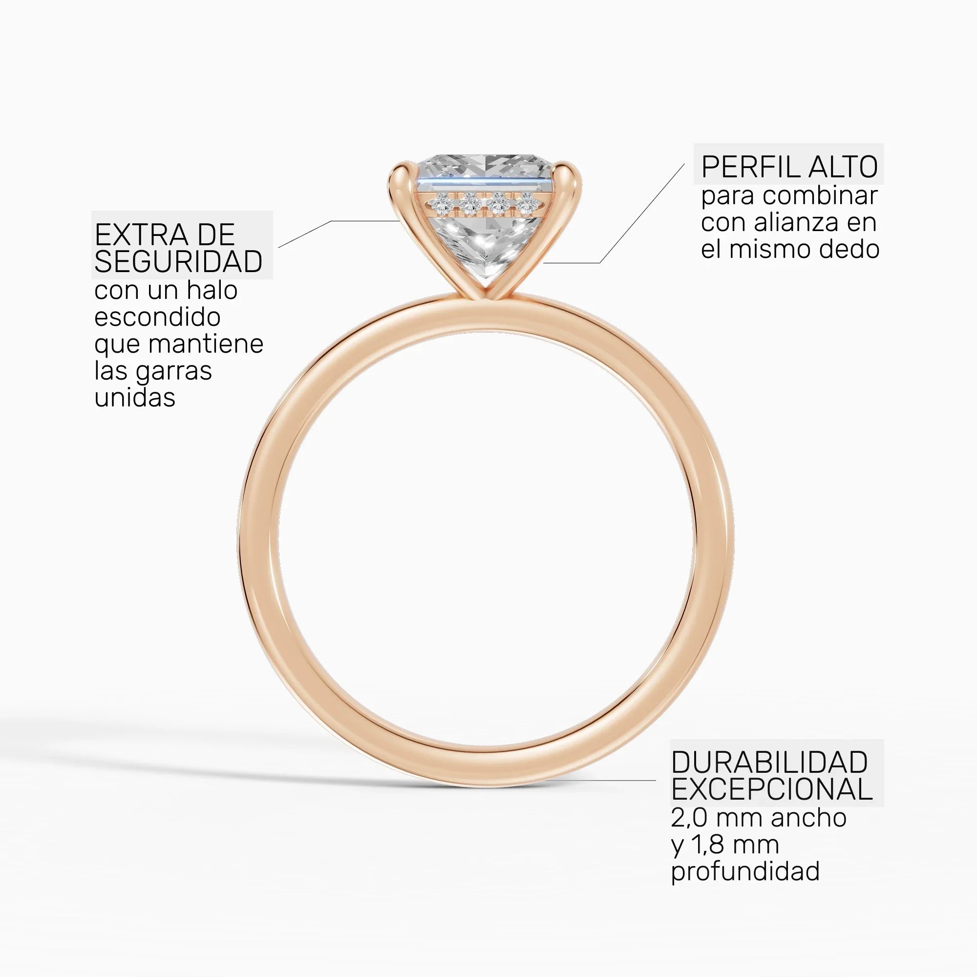 Anillo de compromiso THEIA princesa solitario halo escondido - galería