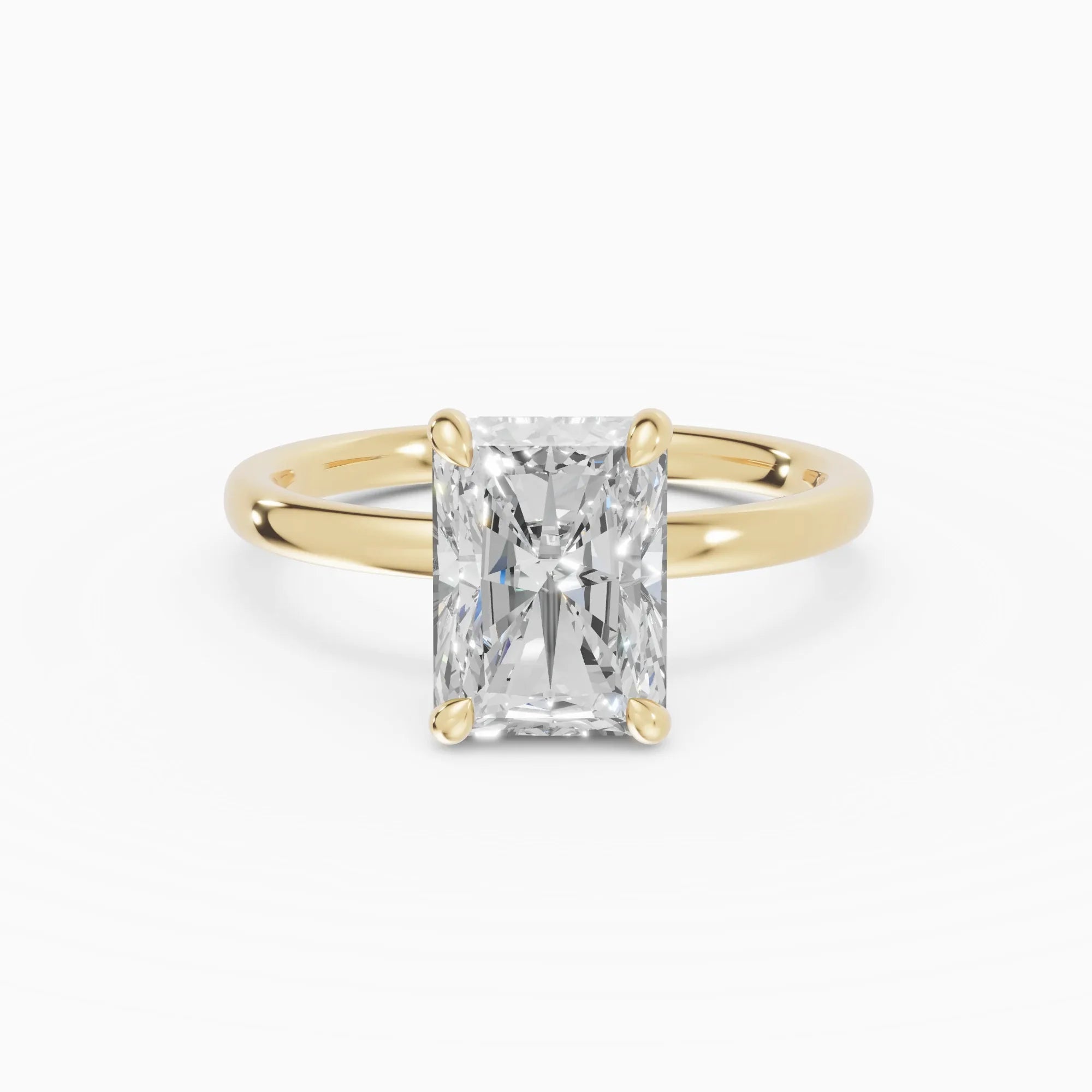 Anillo de compromiso THEIA radiante solitario halo escondido en oro amarillo 18k
