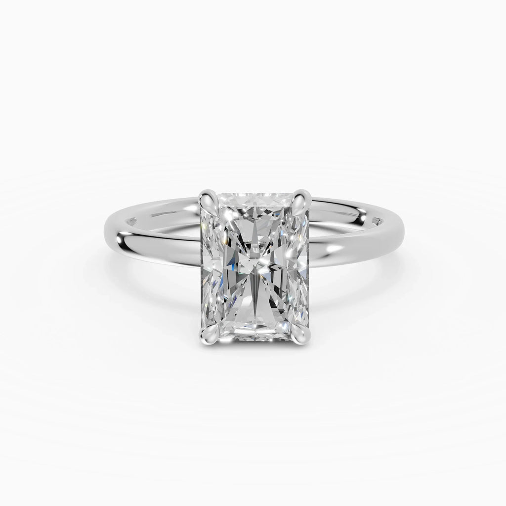 Anillo de compromiso THEIA radiante solitario halo escondido - detalle banda
