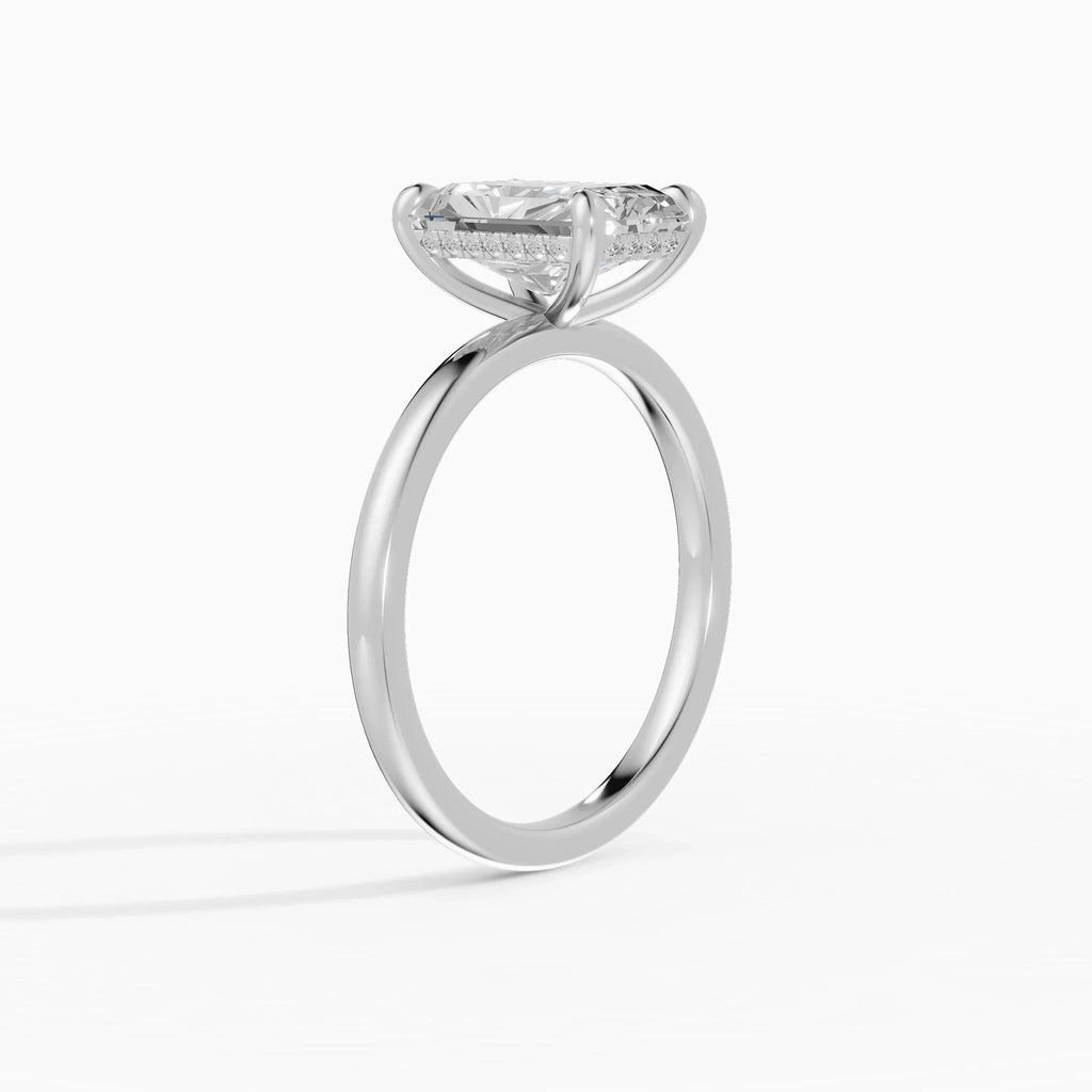 Anillo de compromiso THEIA radiante solitario halo escondido - puesto en mano