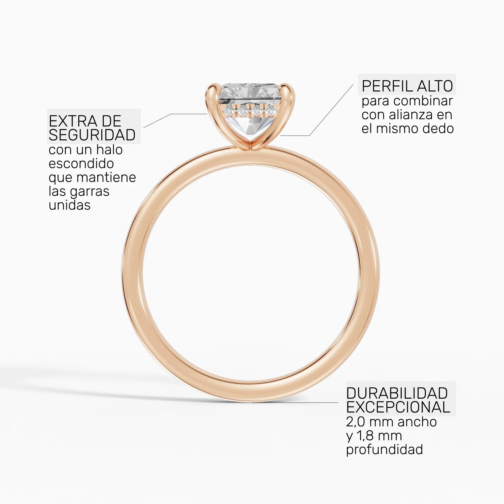 Anillo de compromiso THEIA radiante solitario halo escondido - galería