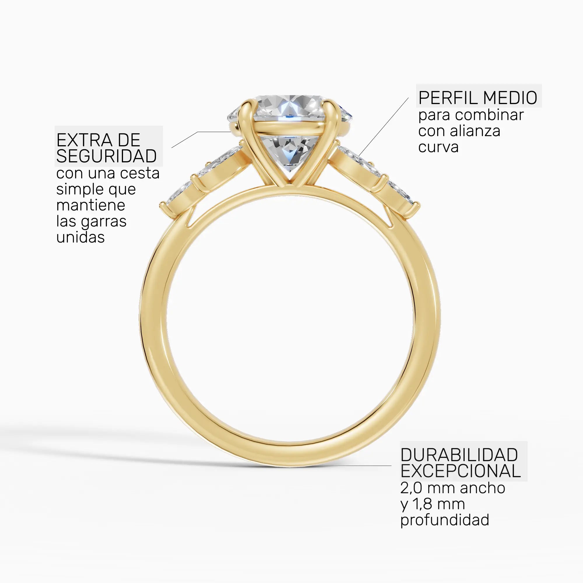 Anillo de compromiso VESTA brillante clúster en oro amarillo 14k - perspectiva