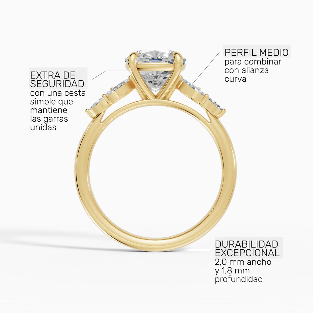 Anillo de compromiso VESTA cojín clúster en oro amarillo 14k - perspectiva